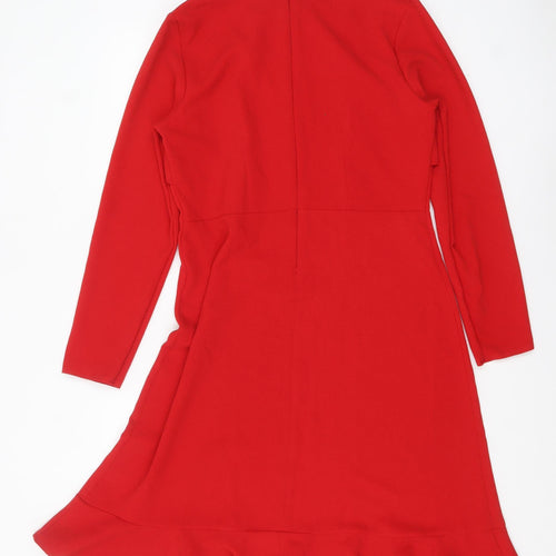Kaleidoscope Women Red Long Sleeve Ruffle Hem Fit & Flare Dress Size 14