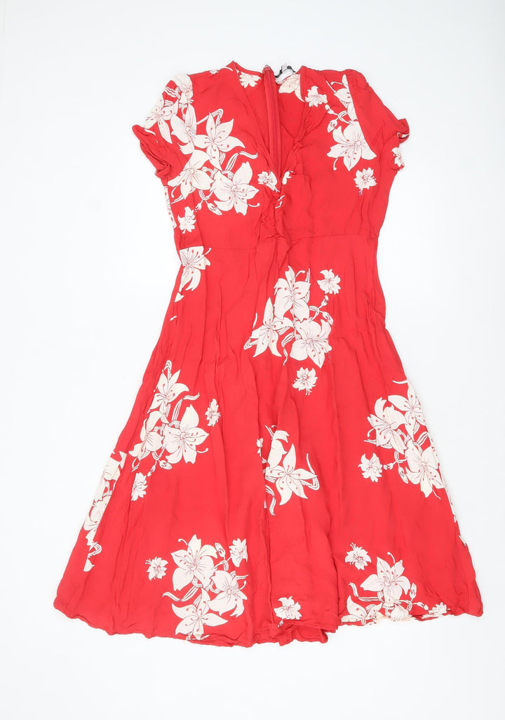 Marks and Spencer Alexa Chung Red Floral Fit & Flare Dress Women's Size 12