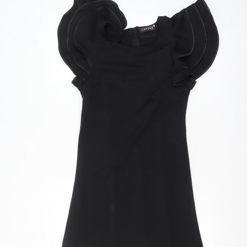 LAYERS Paris Women's Black Short Bodycon Ruffle Sleeve Dress S