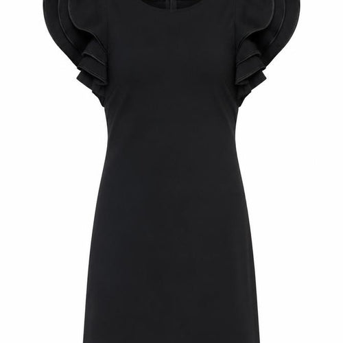 LAYERS Paris Women's Black Short Bodycon Ruffle Sleeve Dress S