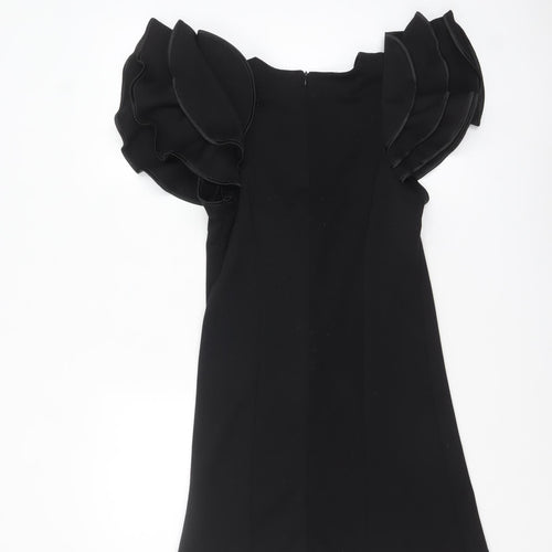 LAYERS Paris Women's Black Short Bodycon Ruffle Sleeve Dress S