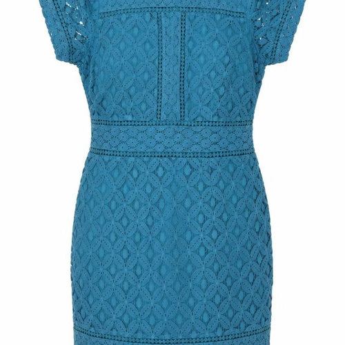 Oasis Women Blue Short Sleeve Lace Sheath Dress Size M