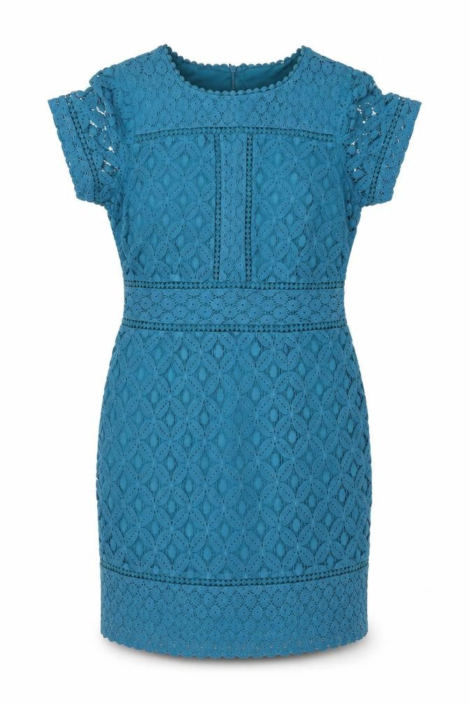 Oasis Women Blue Short Sleeve Lace Sheath Dress Size M