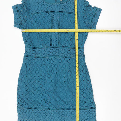 Oasis Women Blue Short Sleeve Lace Sheath Dress Size M