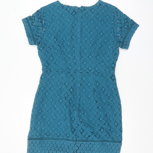 Oasis Women Blue Short Sleeve Lace Sheath Dress Size M