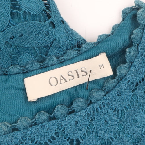 Oasis Women Blue Short Sleeve Lace Sheath Dress Size M