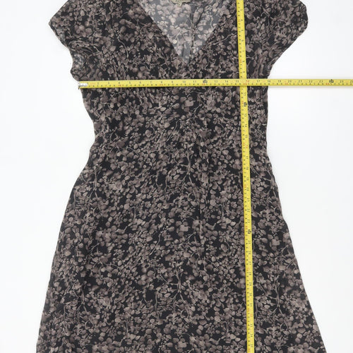 Kew Women’s Black Floral Silk A-Line Short Sleeve Dress Size 14