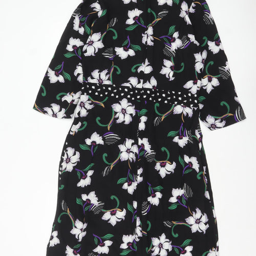 Next Women’s Black Floral A-Line Knee Length Dress Size 14 Viscose