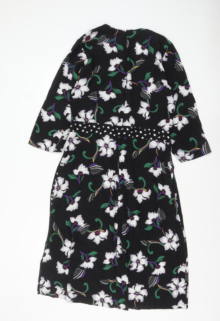 Next Women’s Black Floral A-Line Knee Length Dress Size 14 Viscose