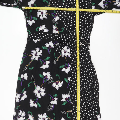 Next Women’s Black Floral A-Line Knee Length Dress Size 14 Viscose