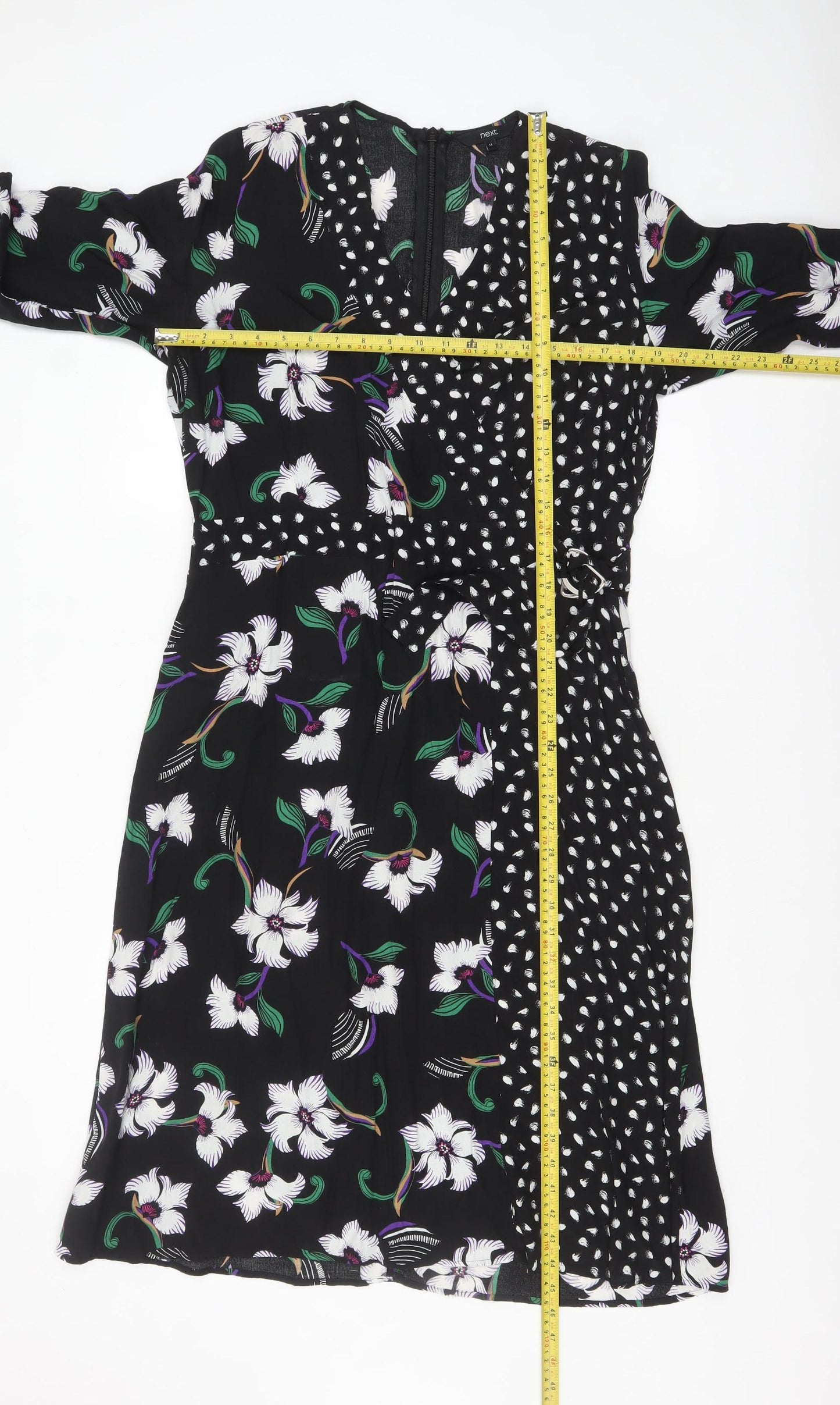 Next Women’s Black Floral A-Line Knee Length Dress Size 14 Viscose