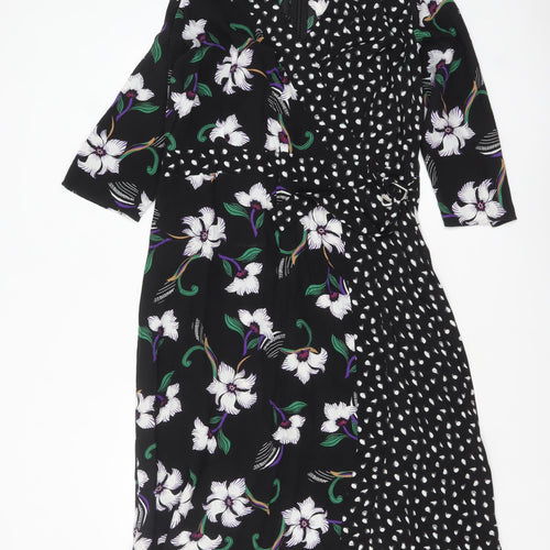 Next Women’s Black Floral A-Line Knee Length Dress Size 14 Viscose