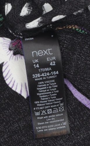 Next Women’s Black Floral A-Line Knee Length Dress Size 14 Viscose