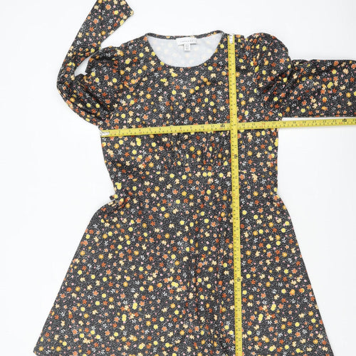Topshop Womens Multicoloured Floral A-Line Puff Sleeve Dress UK 12