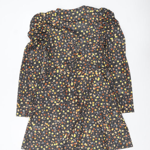 Topshop Womens Multicoloured Floral A-Line Puff Sleeve Dress UK 12