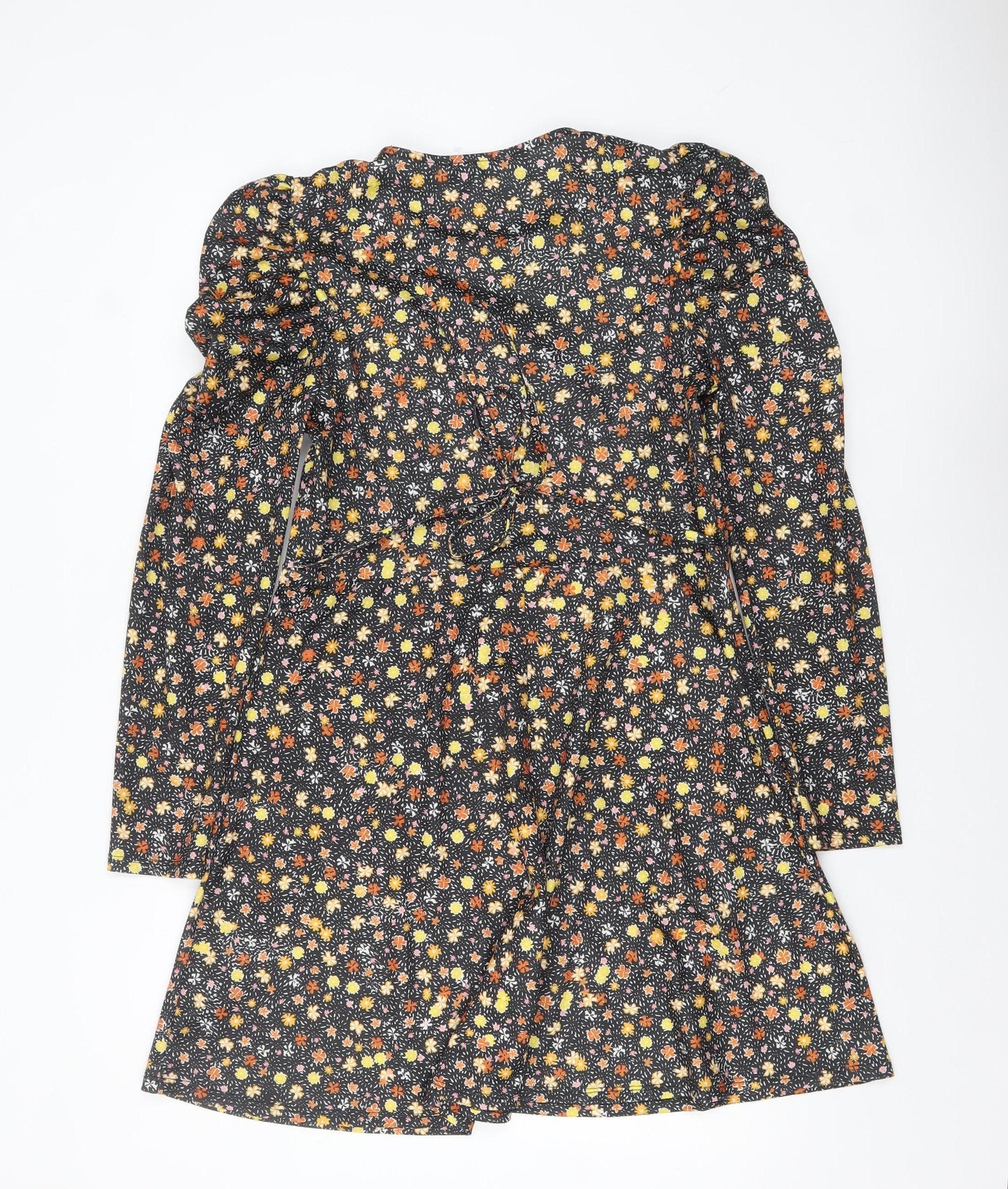 Topshop Womens Multicoloured Floral A-Line Puff Sleeve Dress UK 12