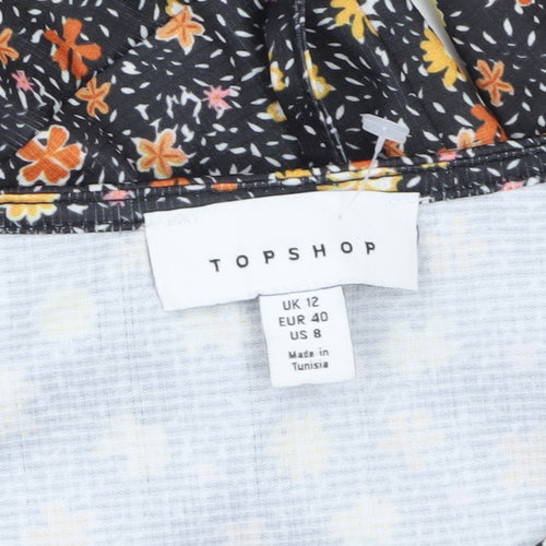 Topshop Womens Multicoloured Floral A-Line Puff Sleeve Dress UK 12