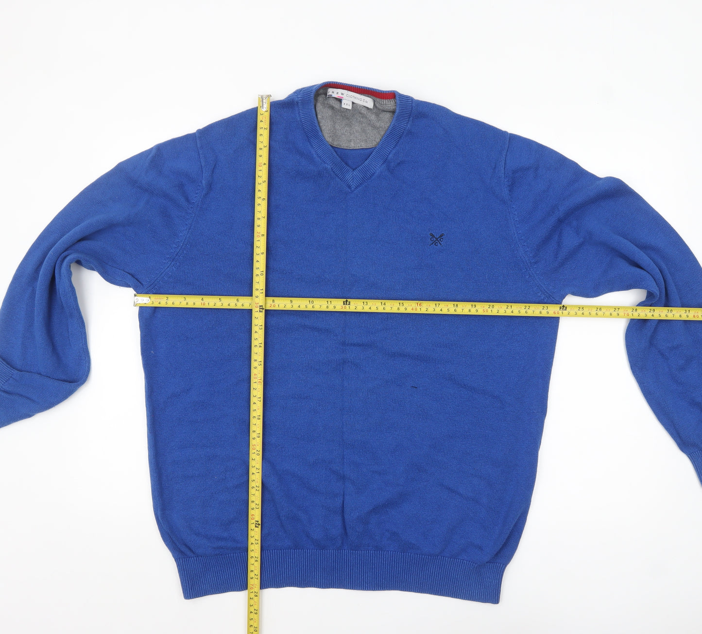 Crew Clothing Co. Men's Blue 2XL V-Neck Cotton Cashmere Jumper