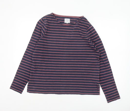 Fat Face Women Blue Striped Long Sleeve Cotton T-Shirt Size 14