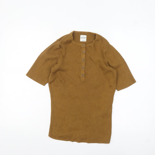 People Tree Women Brown Organic Cotton Henley Jersey Top UK 10