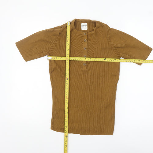 People Tree Women Brown Organic Cotton Henley Jersey Top UK 10