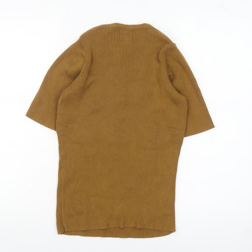 People Tree Women Brown Organic Cotton Henley Jersey Top UK 10