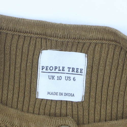 People Tree Women Brown Organic Cotton Henley Jersey Top UK 10