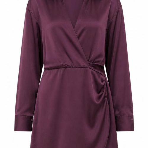 Zara Women Purple Wrap Satin Short Dress Size 12 Long Sleeve V-Neck