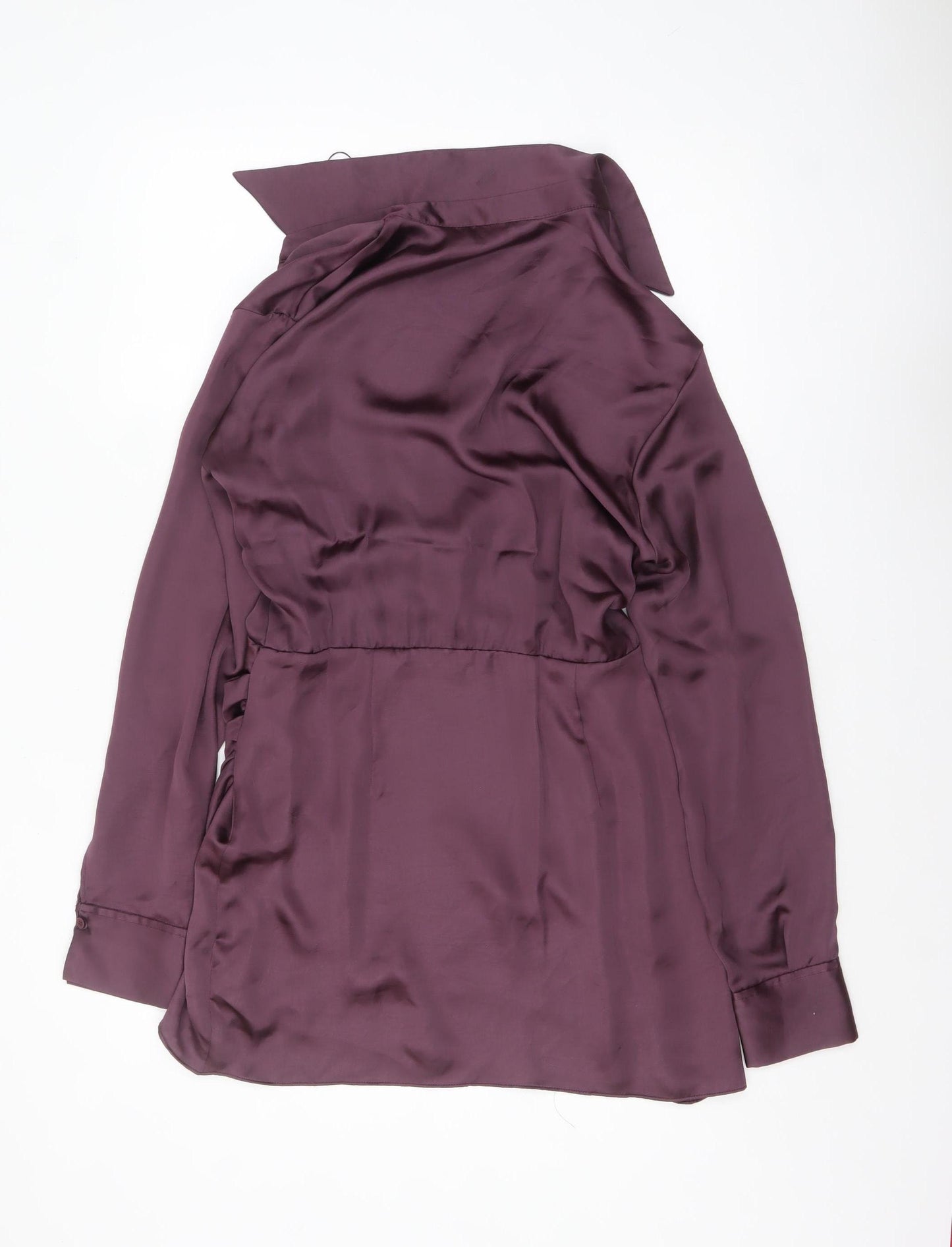 Zara Women Purple Wrap Satin Short Dress Size 12 Long Sleeve V-Neck