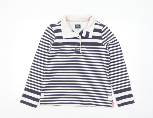 Joules Womens Blue Striped Long Sleeve Polo Shirt Size 12