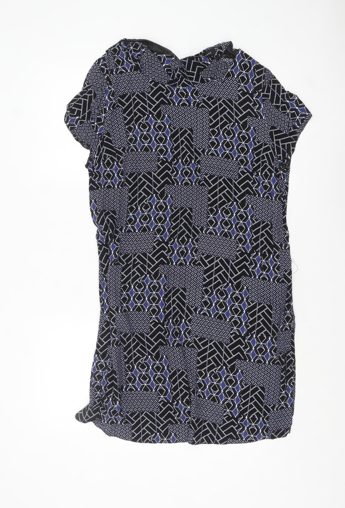 New Look Women's Black Geometric Shift Dress Size 14