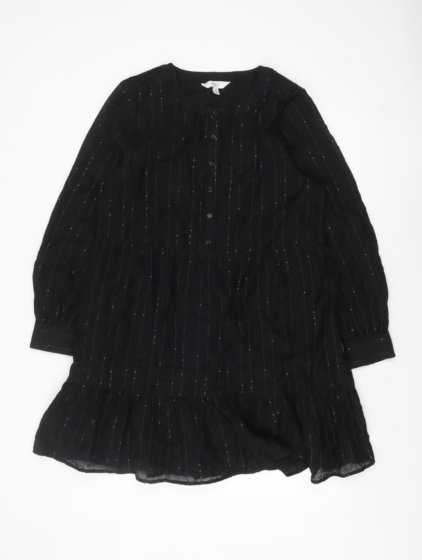 Marks and Spencer Women’s Black Long Sleeve Shift Dress Size 14