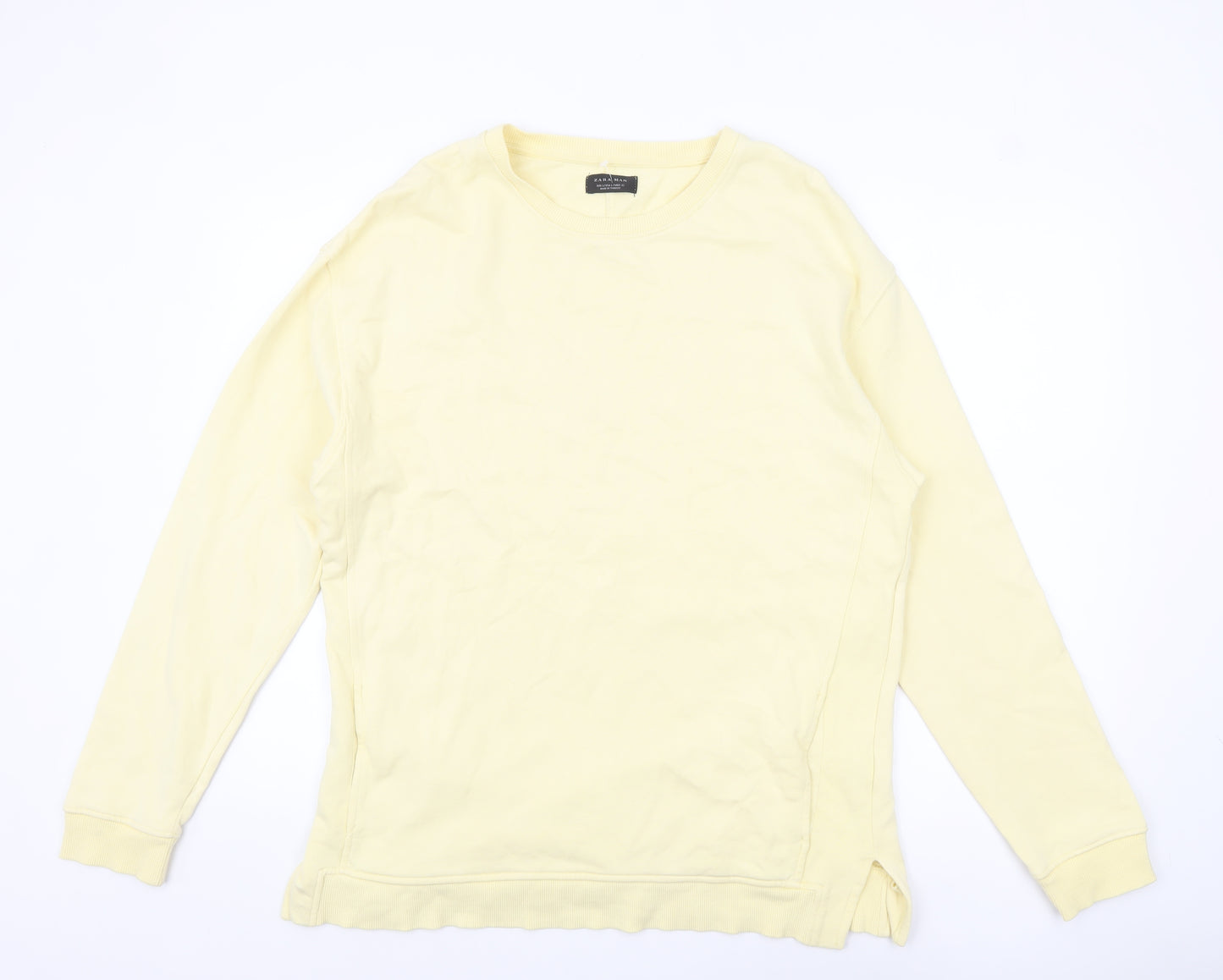 Zara Man Yellow Cotton Crew Neck Sweatshirt Men's L Pullover