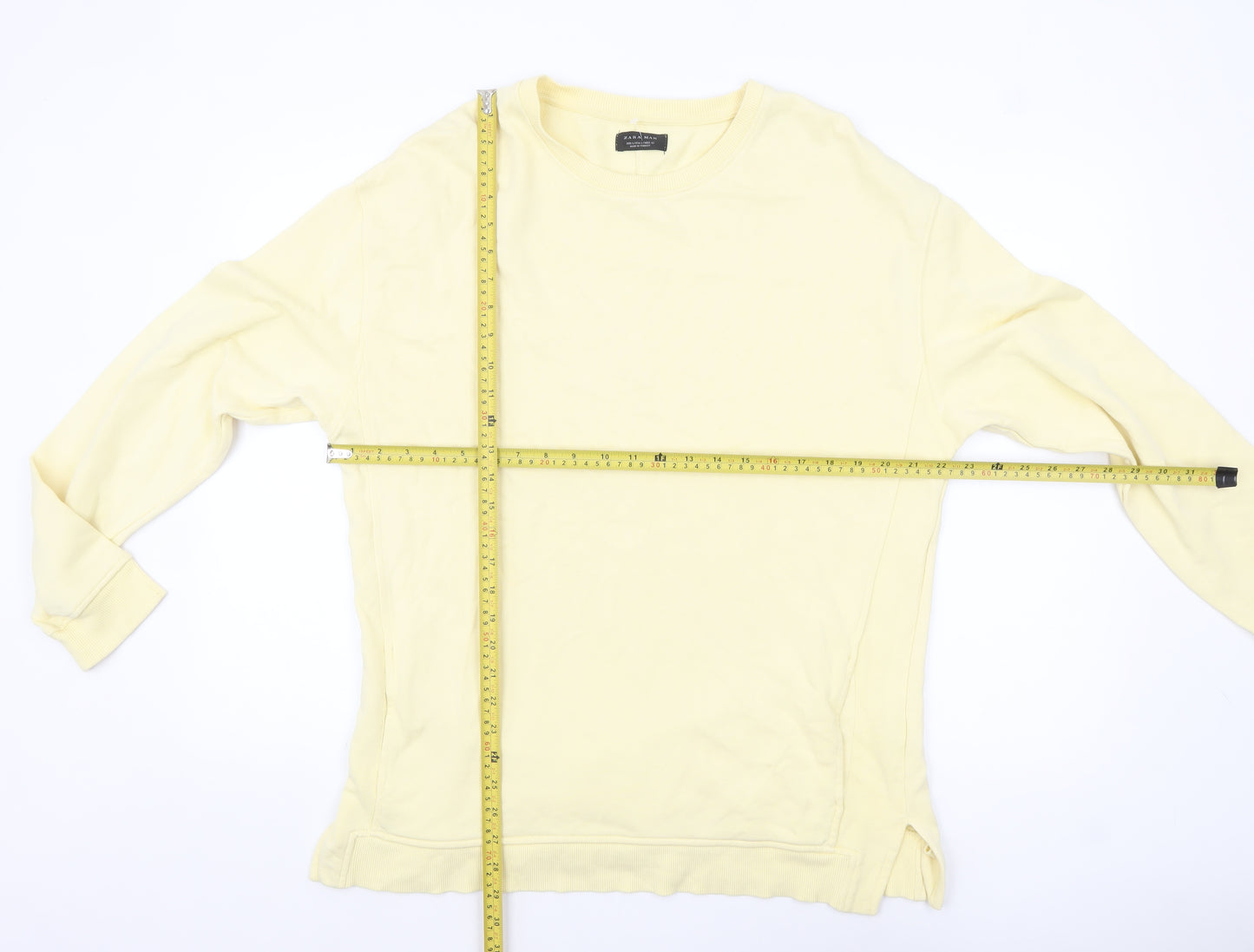 Zara Man Yellow Cotton Crew Neck Sweatshirt Men's L Pullover