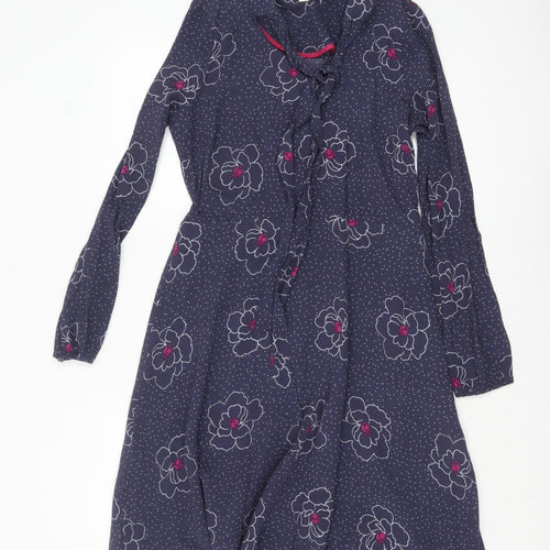 White Stuff Women's Blue Floral A-Line Knee Length Dress UK 10