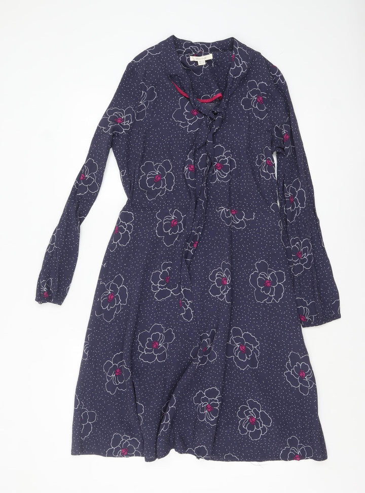 White Stuff Women's Blue Floral A-Line Knee Length Dress UK 10