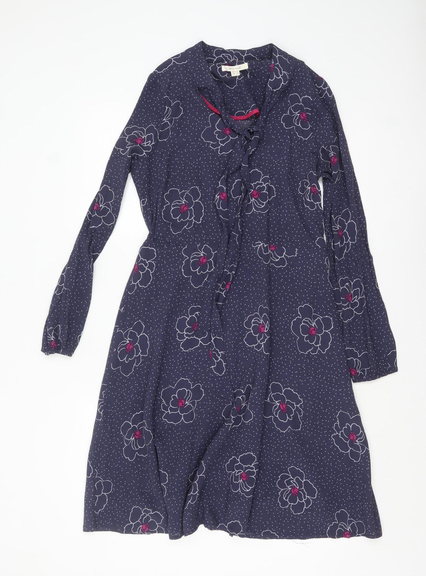 White Stuff Women's Blue Floral A-Line Knee Length Dress UK 10