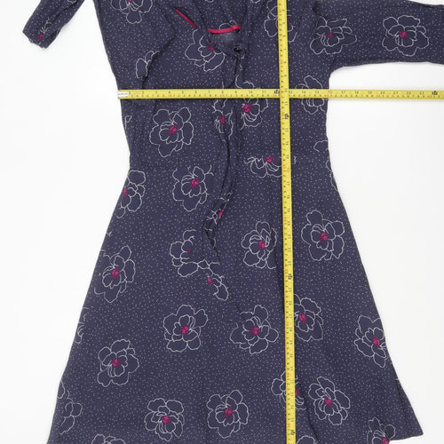 White Stuff Women's Blue Floral A-Line Knee Length Dress UK 10