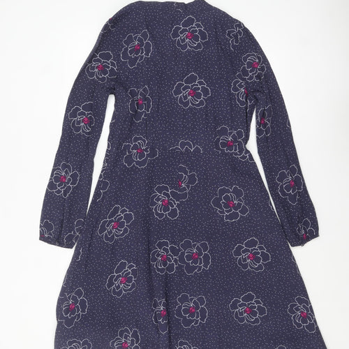 White Stuff Women's Blue Floral A-Line Knee Length Dress UK 10