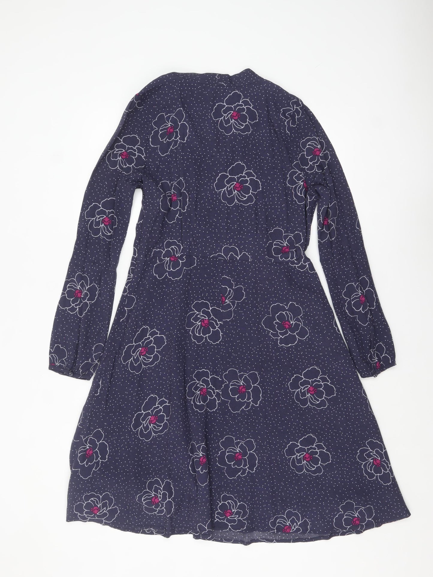 White Stuff Women's Blue Floral A-Line Knee Length Dress UK 10