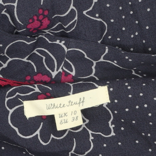 White Stuff Women's Blue Floral A-Line Knee Length Dress UK 10