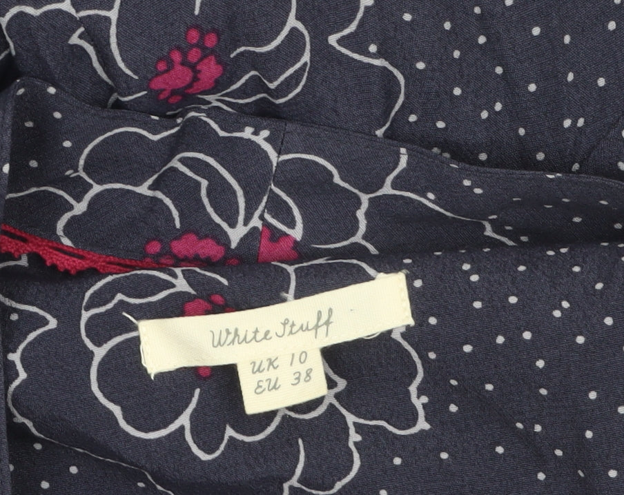 White Stuff Women's Blue Floral A-Line Knee Length Dress UK 10