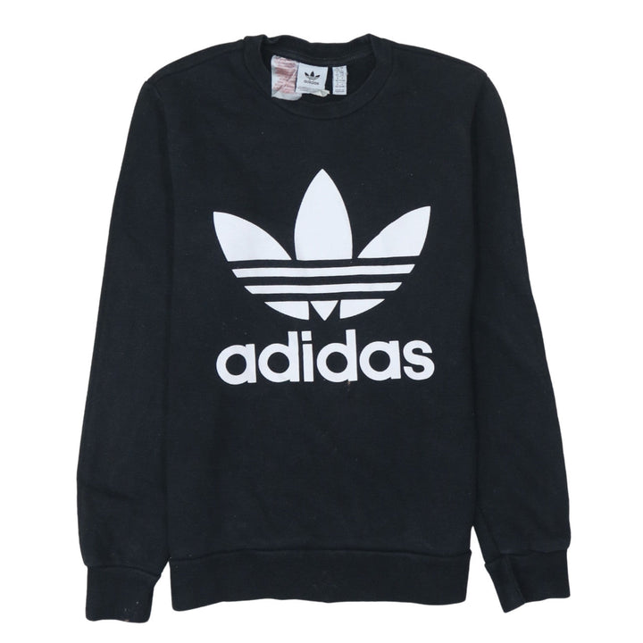 Adidas Boys Black 13-14 Years Pullover Sweatshirt with Trefoil Logo