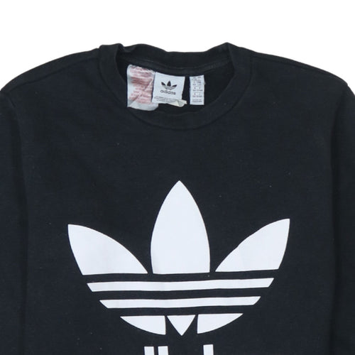 Adidas Boys Black 13-14 Years Pullover Sweatshirt with Trefoil Logo