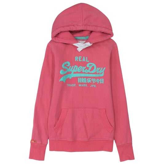 Superdry Women Pink XS Pullover Hoodie Cotton Logo Print