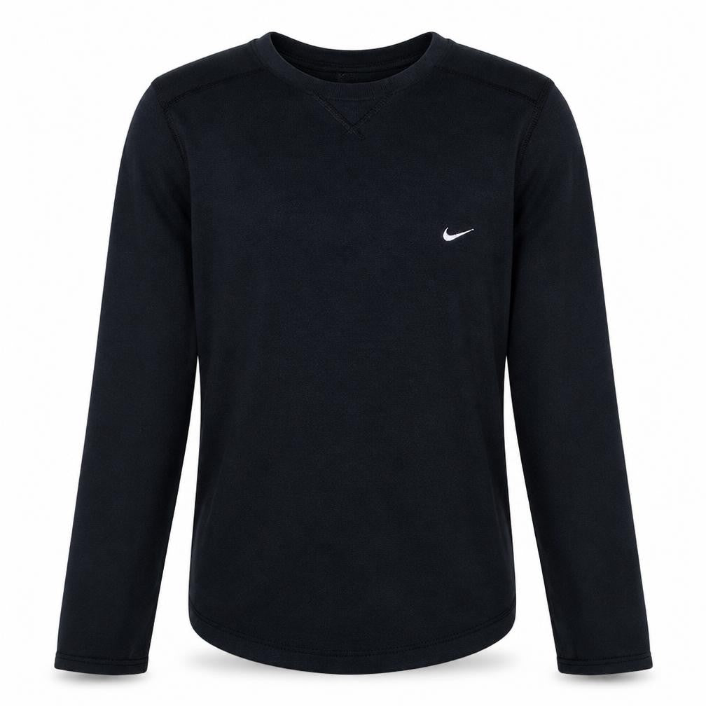 Front view of Nike Men's Black Long Sleeve Crew Neck Cotton Top Size Small