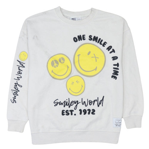 Smiley World Women's White Graphic Pullover Sweatshirt Size S
