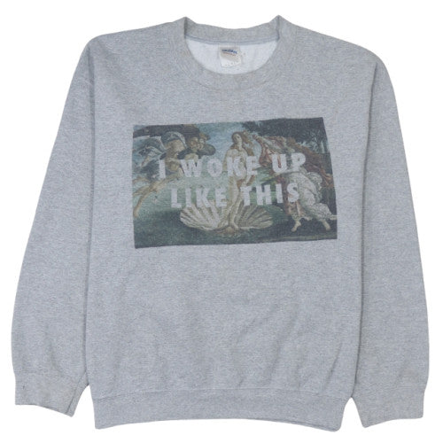 Gildan Women's Grey Graphic Pullover Sweatshirt L I Woke Up Like This