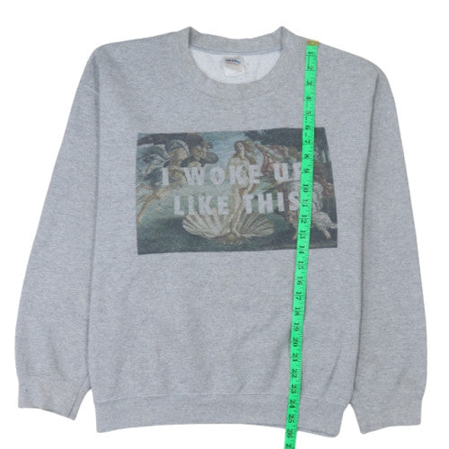 Gildan Women's Grey Graphic Pullover Sweatshirt L I Woke Up Like This