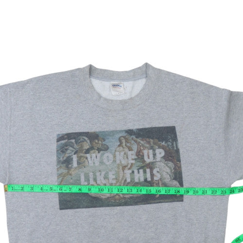 Gildan Women's Grey Graphic Pullover Sweatshirt L I Woke Up Like This